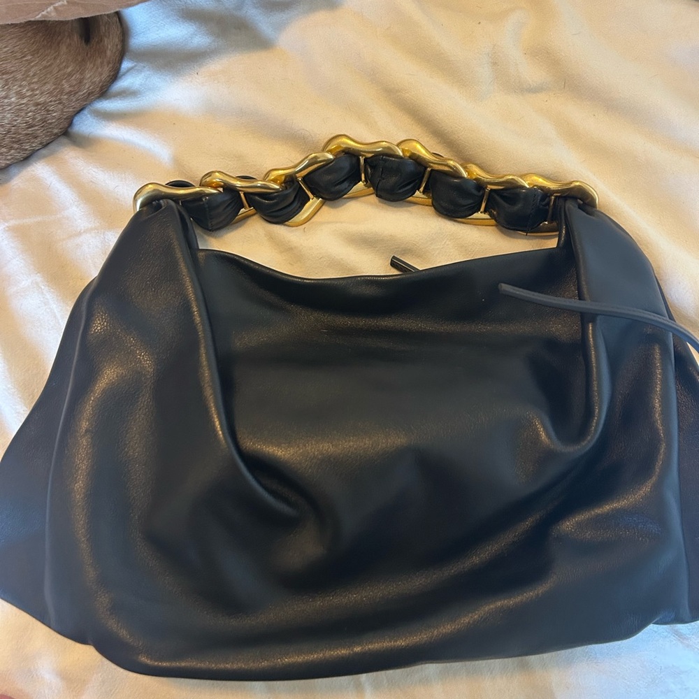 Black Handbag with Gold Chain Detail